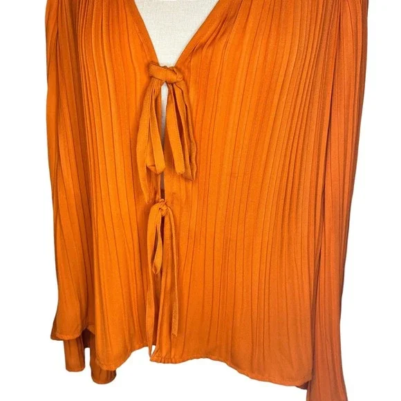 Asos Orange Long-sleeve V-neck Tie-front Blouse Top Size 6 - Picture 2 of 8